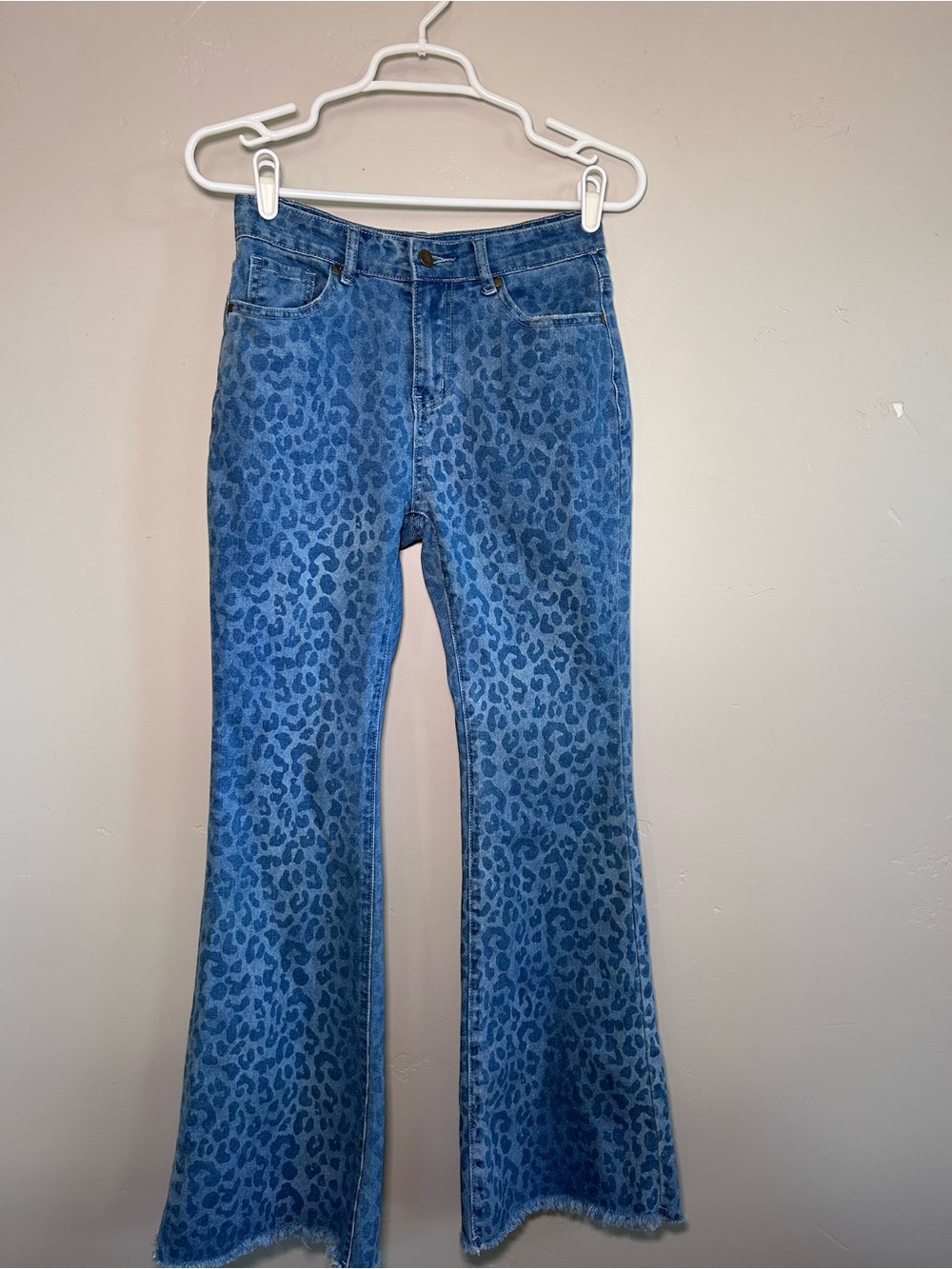 High-Rise Blue Leopard Print Flare Jeans